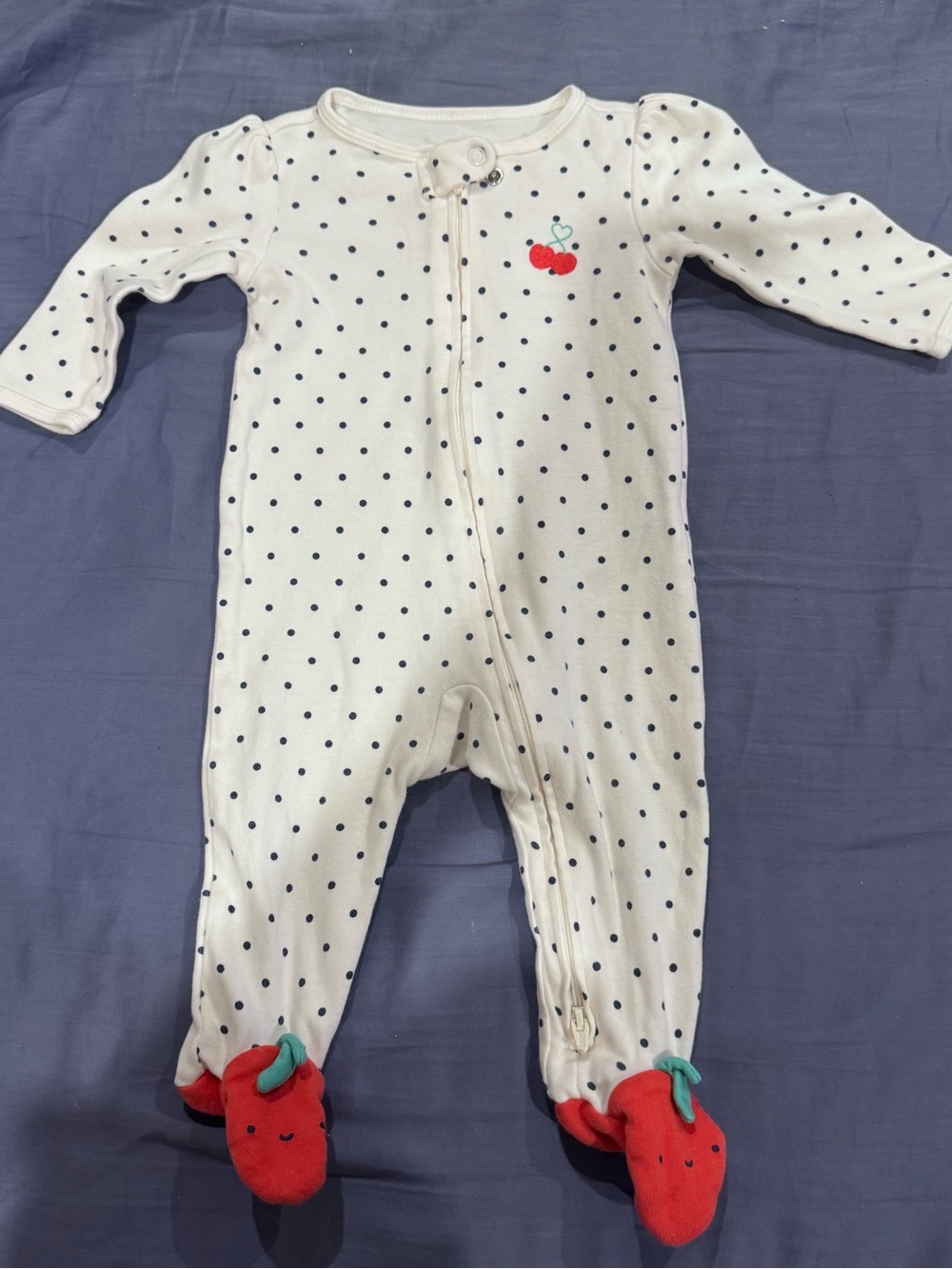 Carter's White Polka Dot Footed One-Piece with Red Strawberry Feet